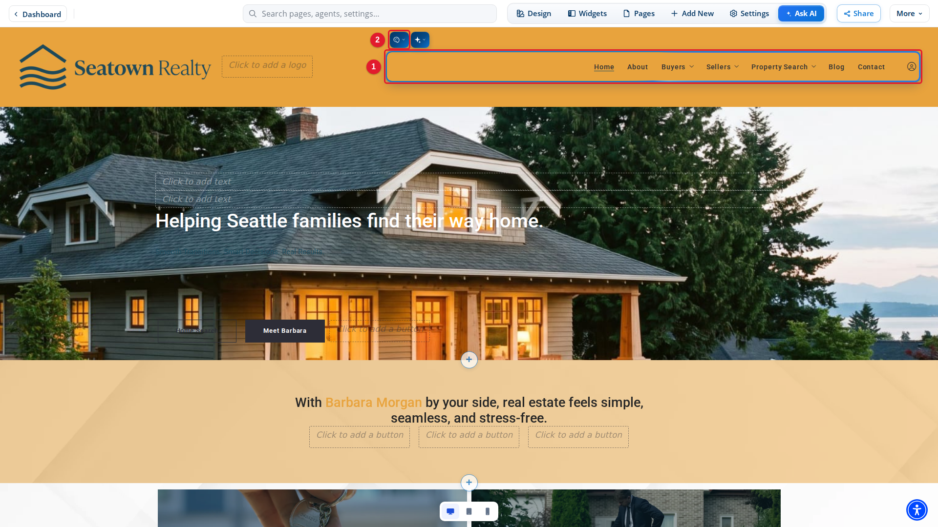 The menu with its toolbar in Site Edit