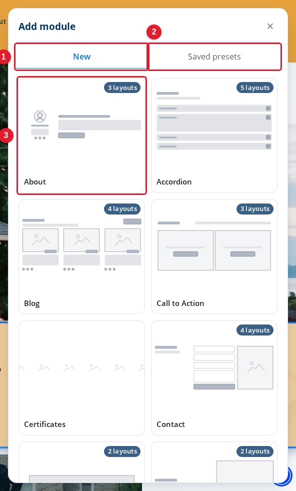 The New tab of the Add module panel