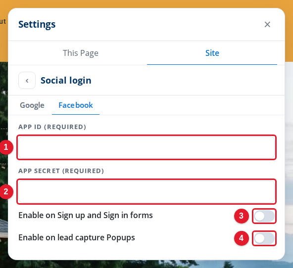 The Facebook tab of Social login