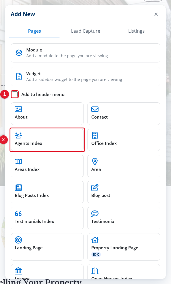 The Pages tab of the Add New panel