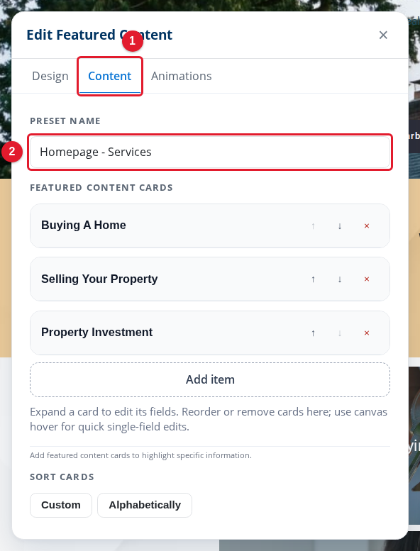 The Preset name box of a module