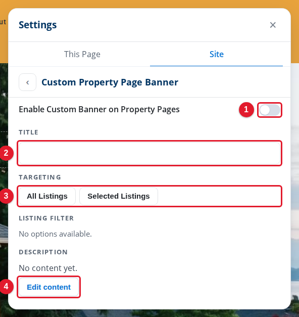 The Custom Property Page Banner settings