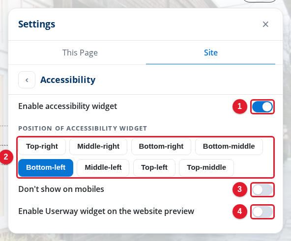 The Accessibility panel