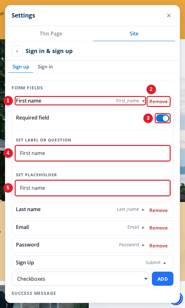 A field of the sign-up form, open