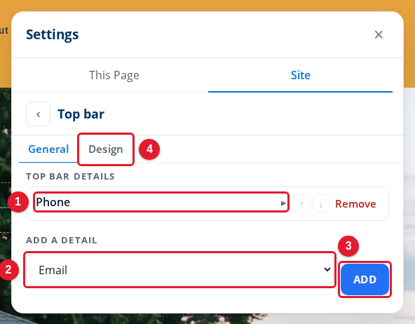 The General tab of the Top bar settings
