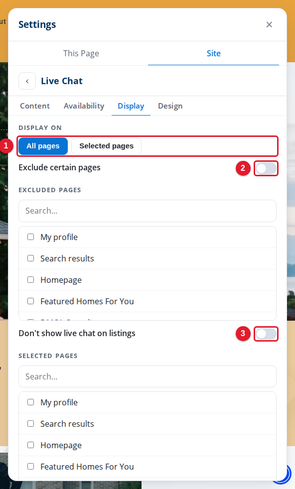 The Display tab of Live Chat