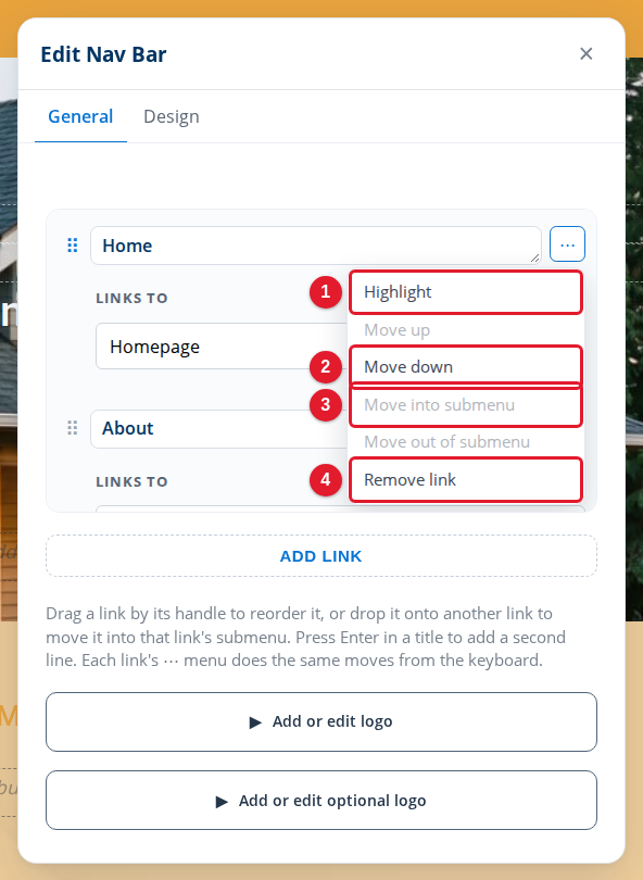 The options of a link
