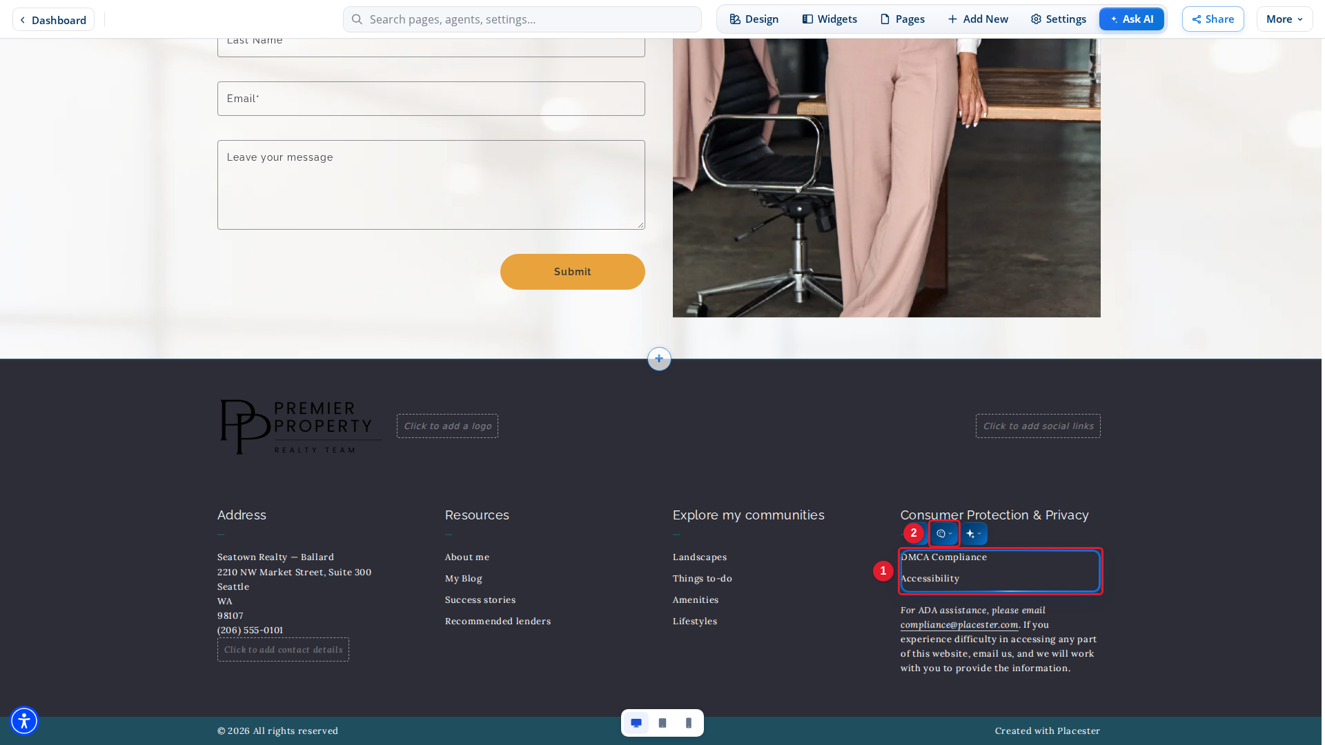 The Compliance column of the footer