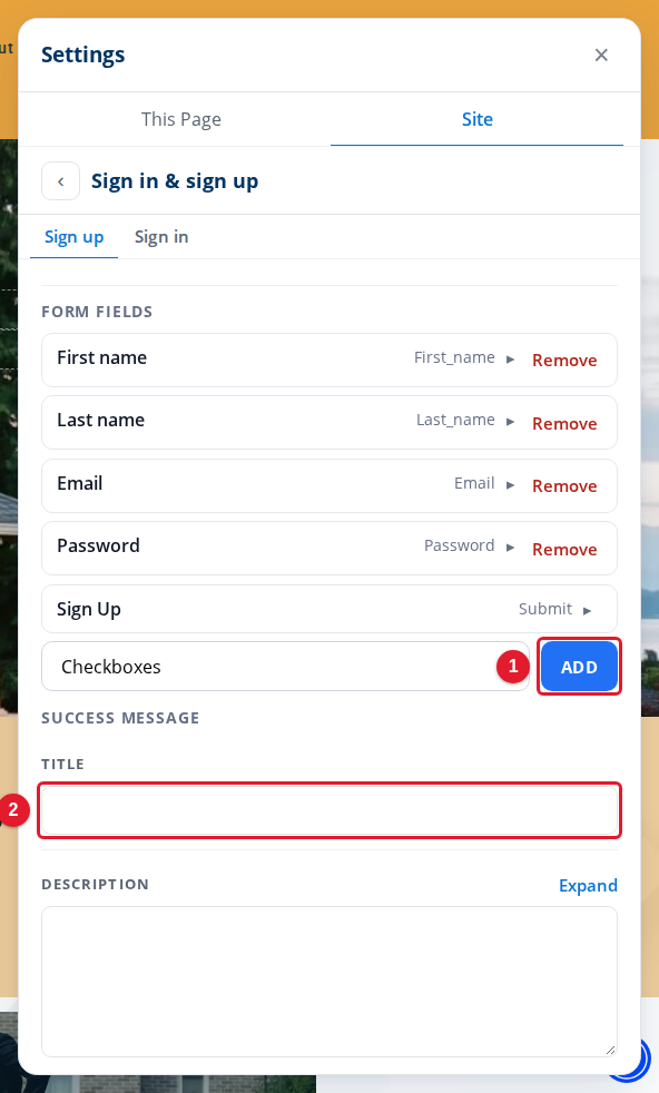 The field type list and the success message