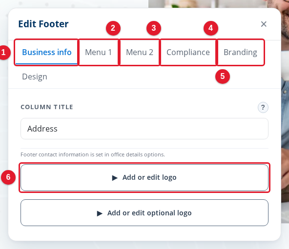 The Edit Footer panel