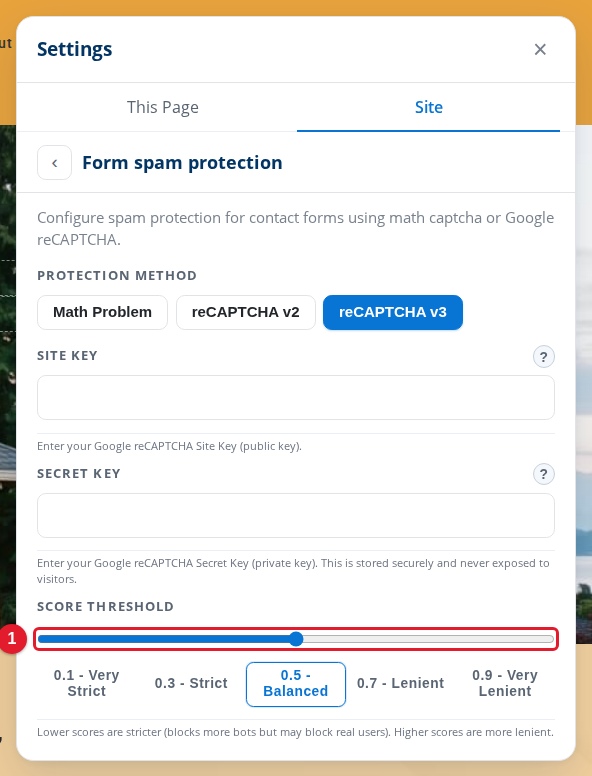 reCAPTCHA v3 settings