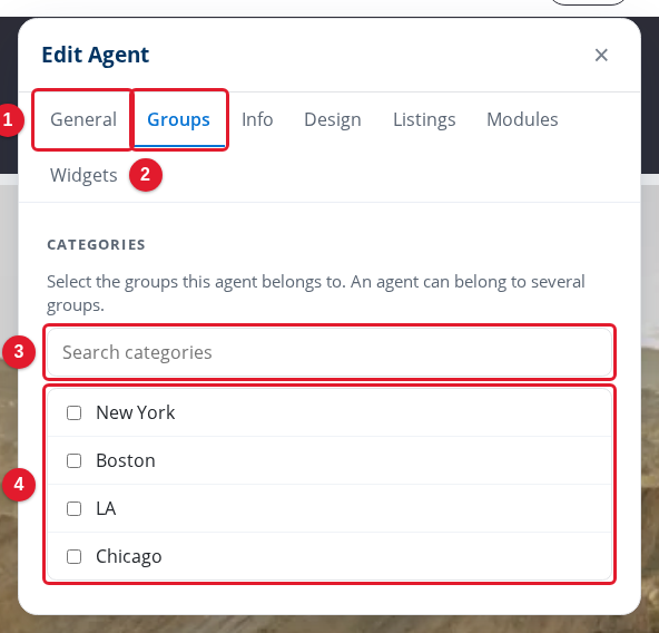 The Groups tab of the Edit Agent panel