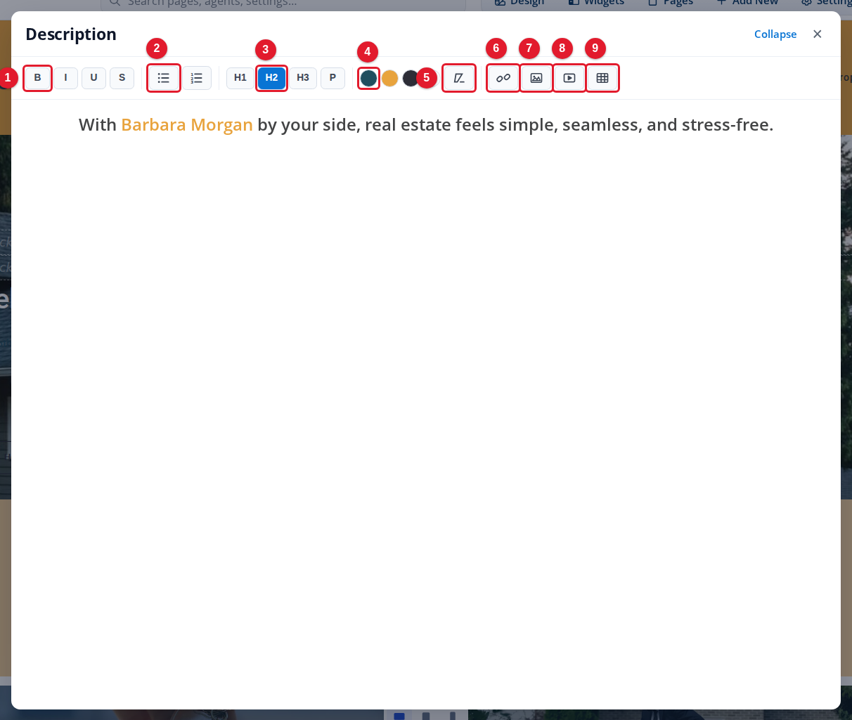 The formatting toolbar of the text editor