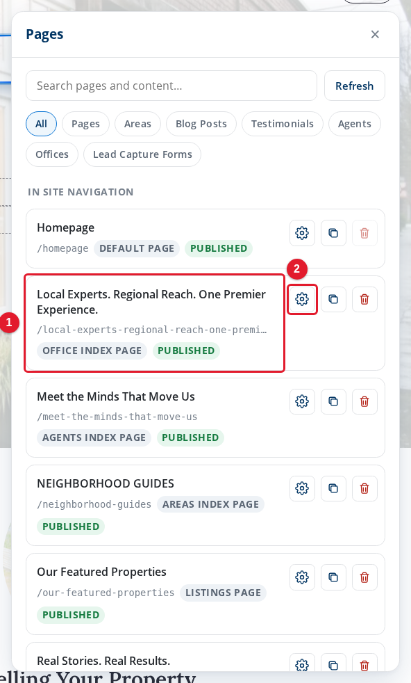 The office index page in the Pages panel