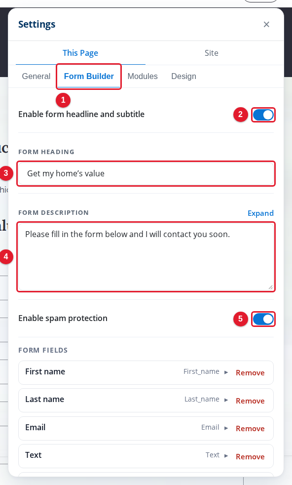 The Form Builder tab
