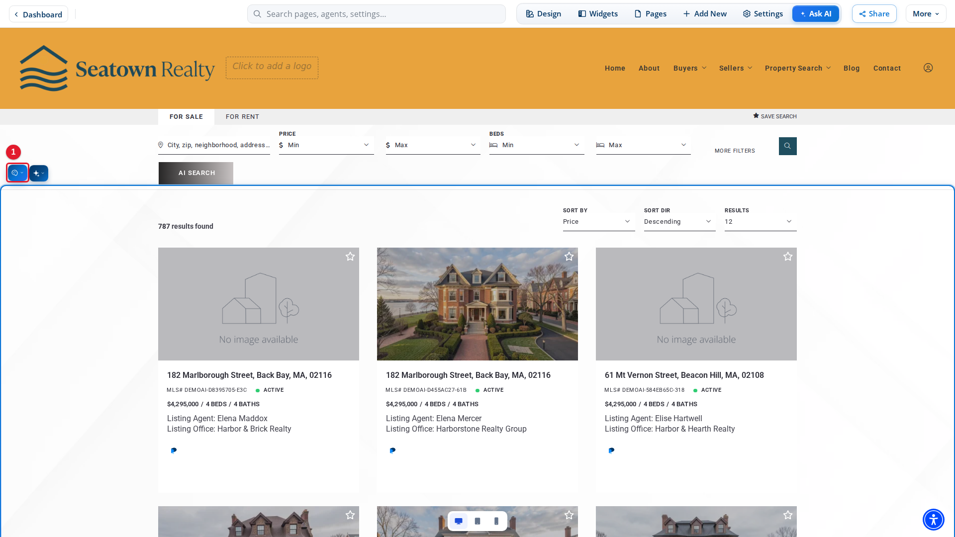 The search results page with the Results toolbar