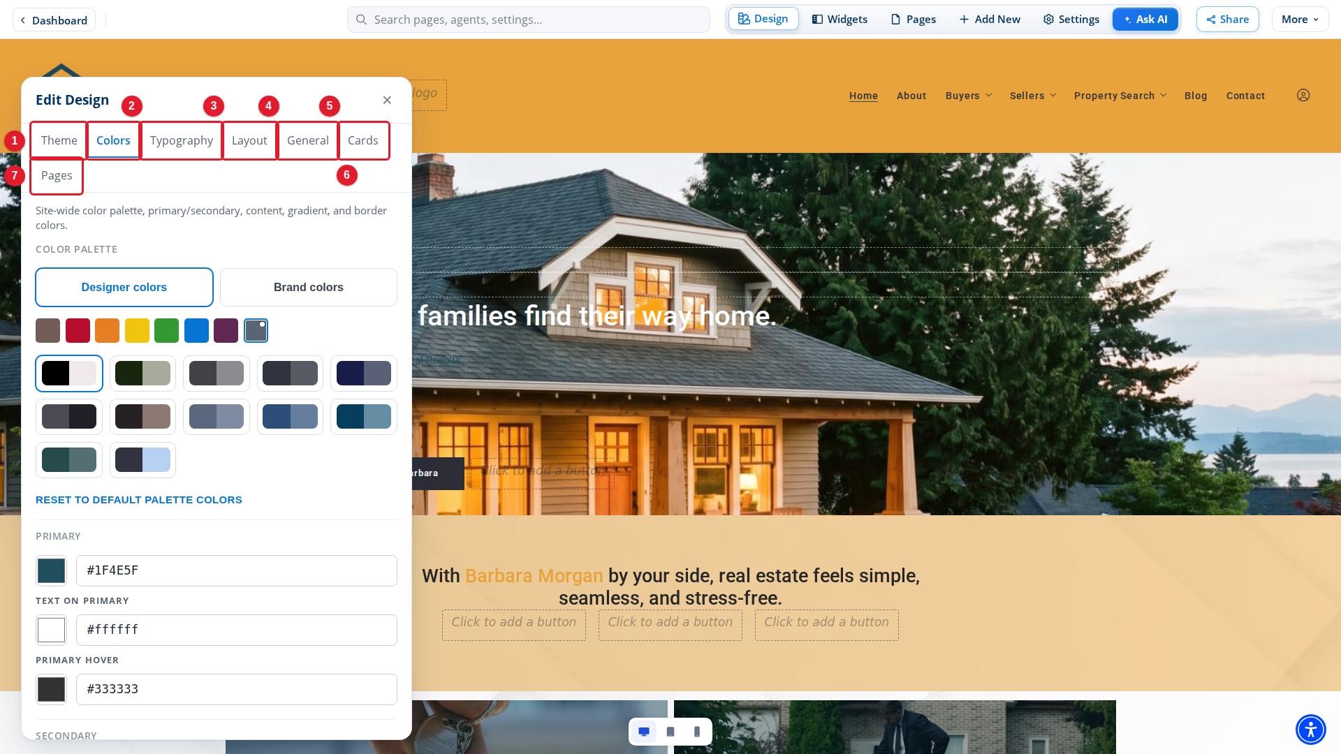 The Edit Design panel with its seven tabs