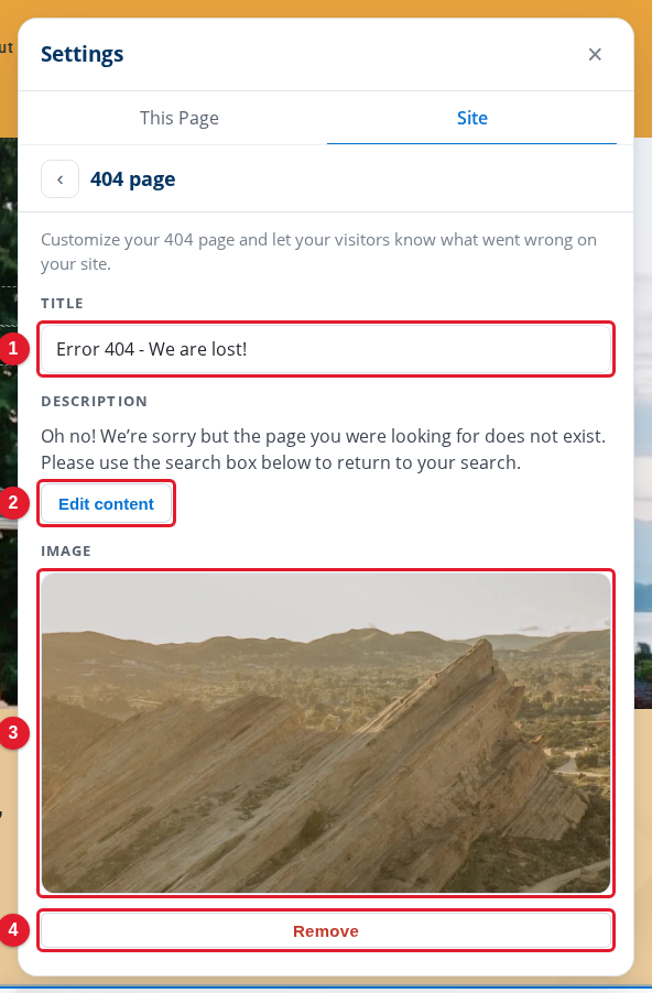 The 404 page settings