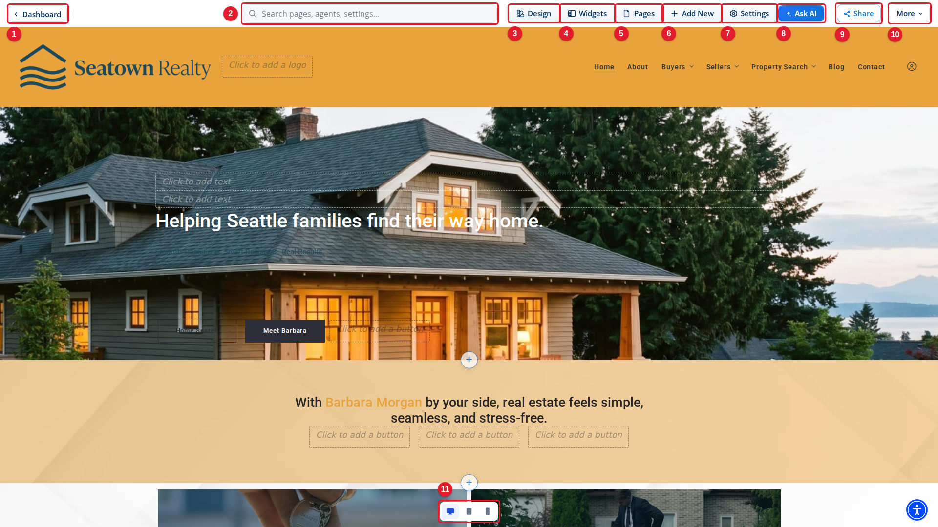 The Site Edit workspace and its top bar