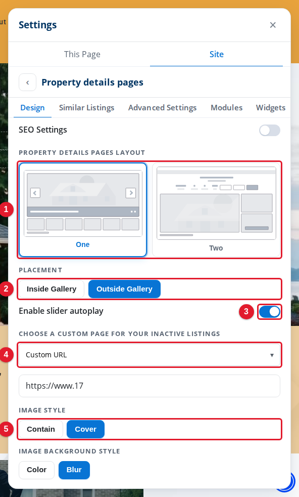 The Design tab of Property details pages