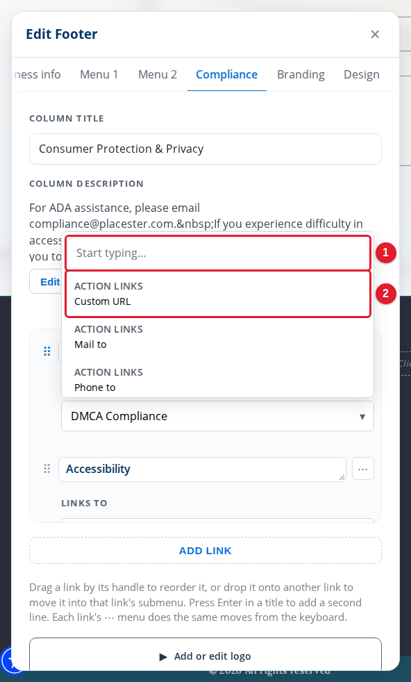 The Links to list of a compliance link