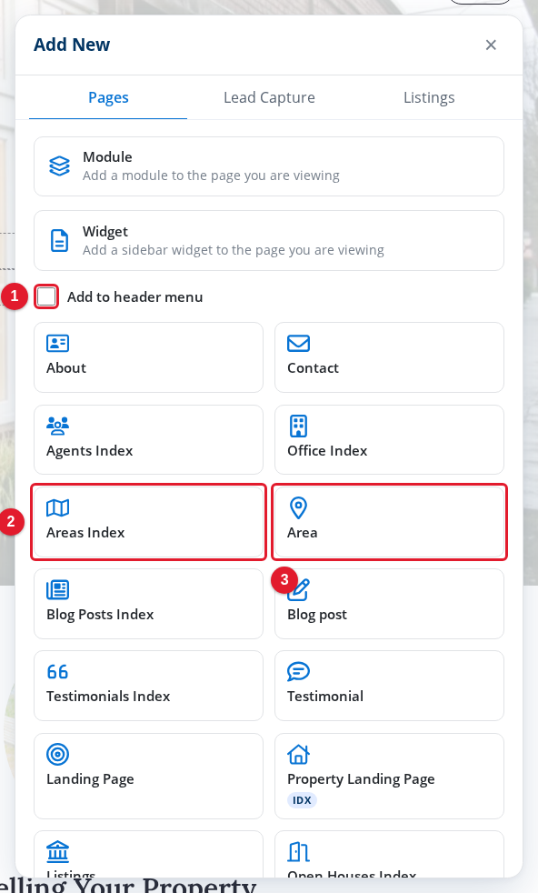 The Pages tab of the Add New panel