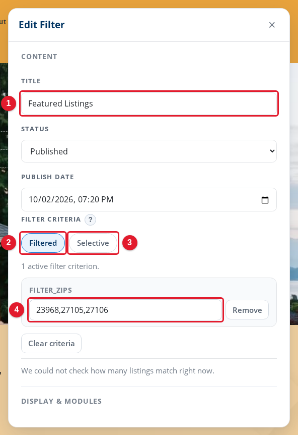 The Edit Filter panel