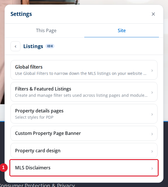 The Listings settings
