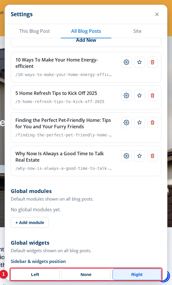 The Global widgets section