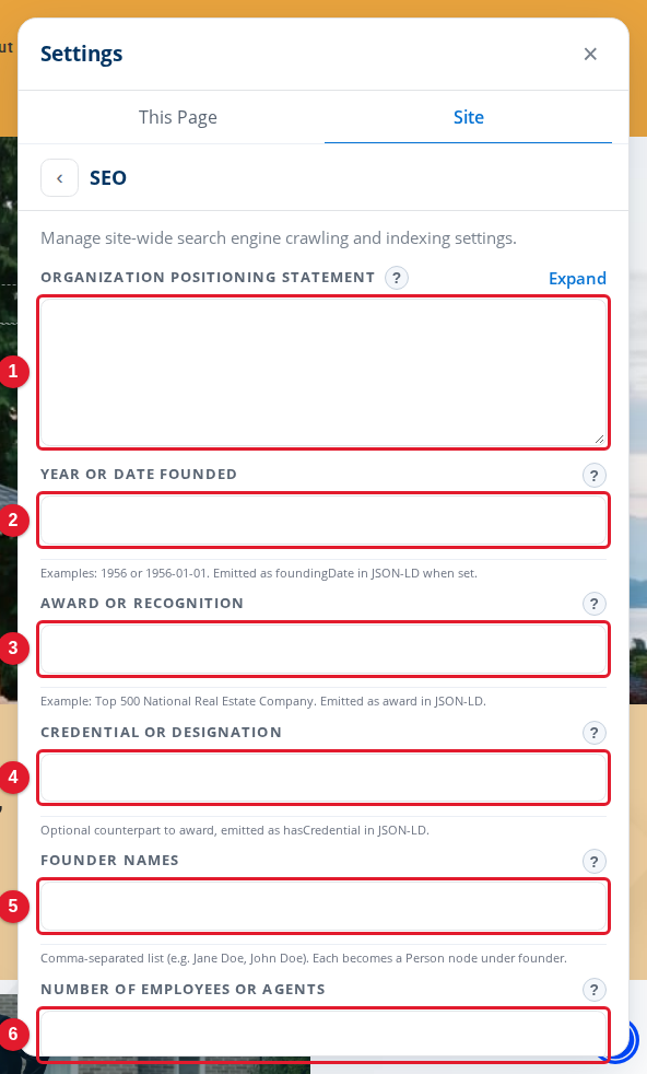 The site-wide SEO settings