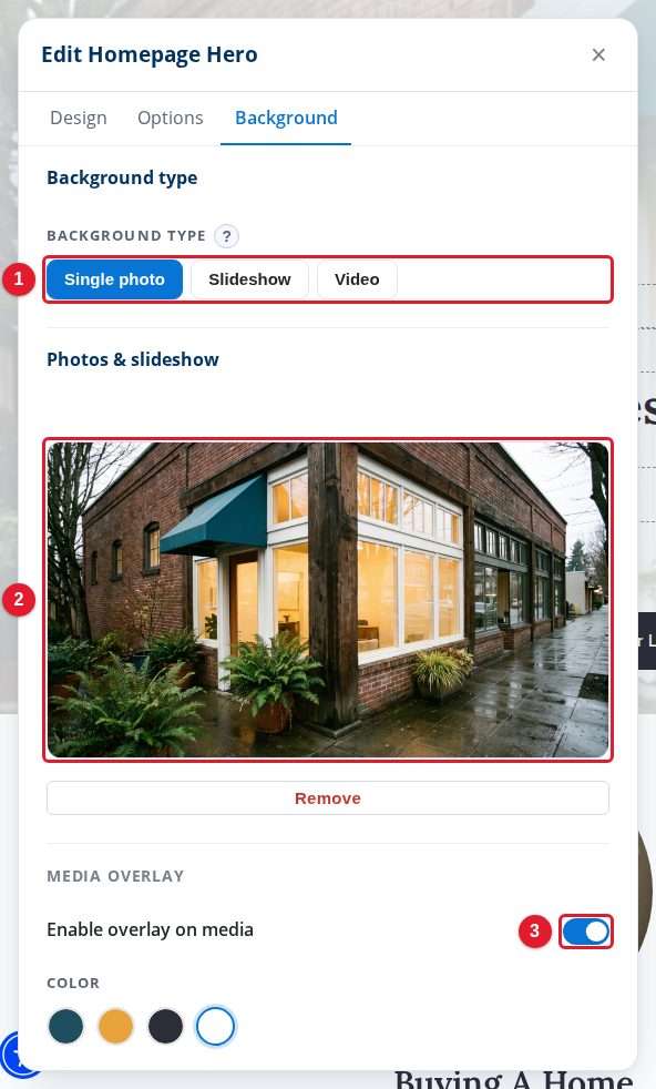 The Background tab with a single photo