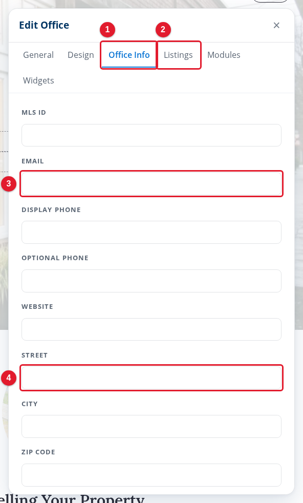 The Office Info tab of the Edit Office panel