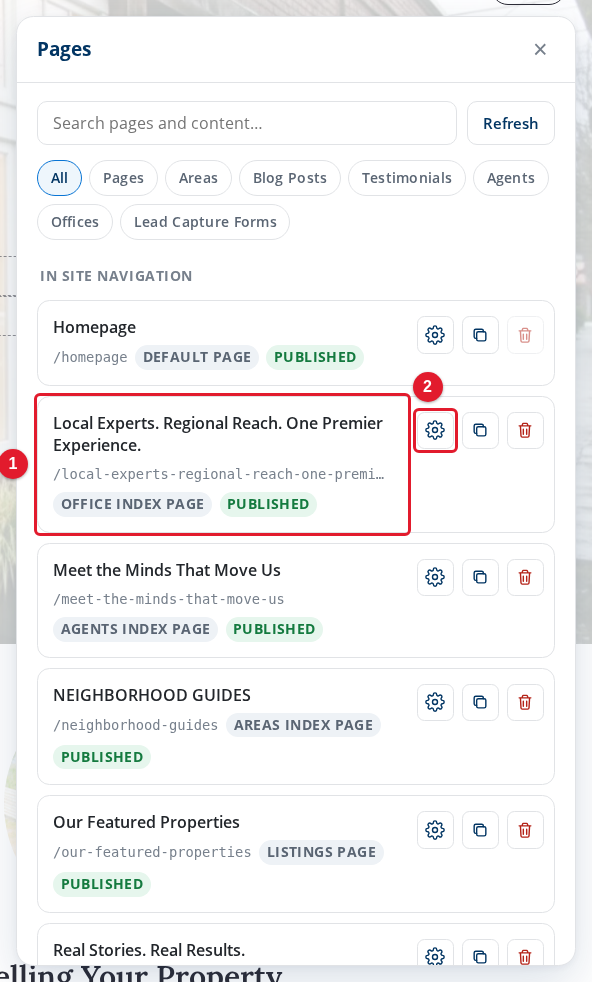 The office index page in the Pages panel