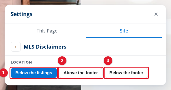 The Location choices of the MLS disclaimers