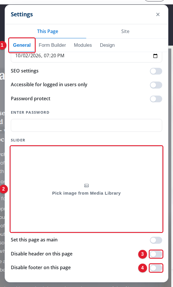 The display options on the General tab