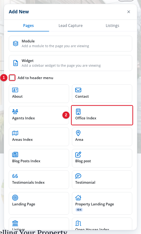 The Pages tab of the Add New panel