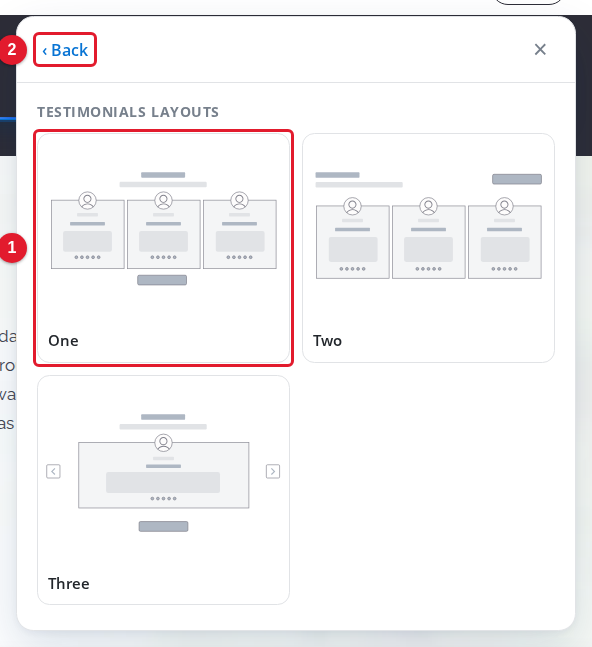 The Testimonials layouts in the Add module panel