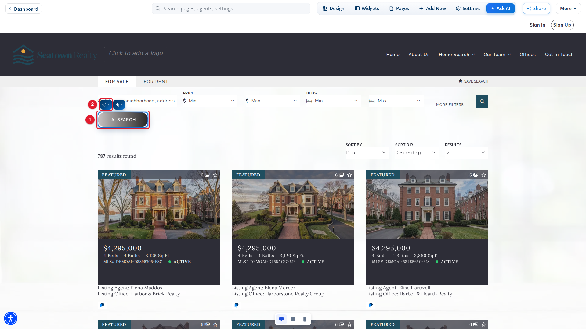 The AI SEARCH button with its toolbar