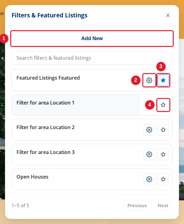 The Filters & Featured Listings panel