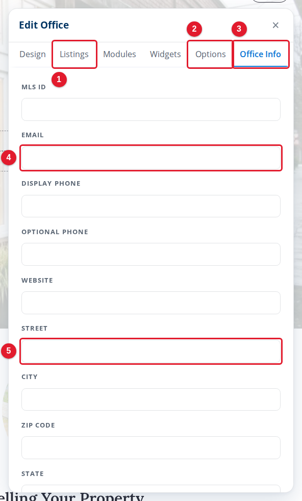 The Office Info tab of the Edit Office panel