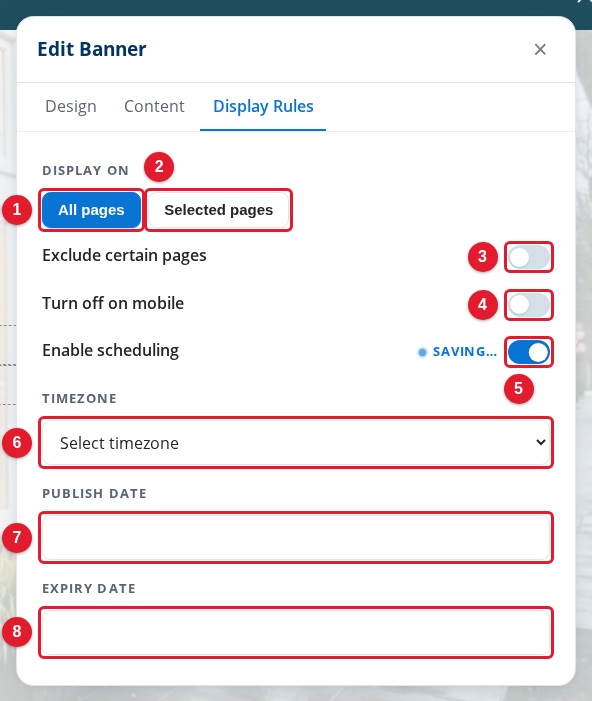 The Display Rules tab with scheduling on