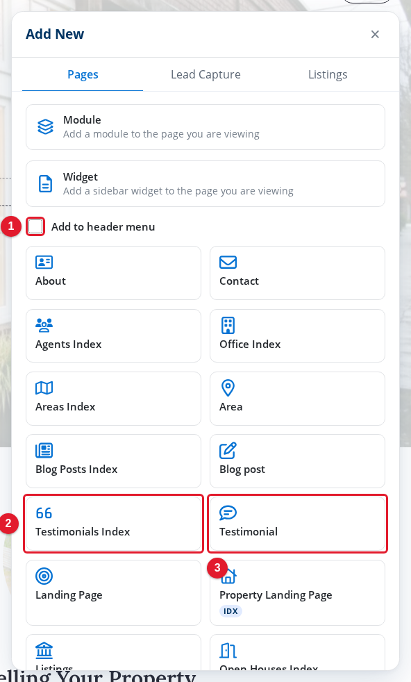 The Pages tab of the Add New panel