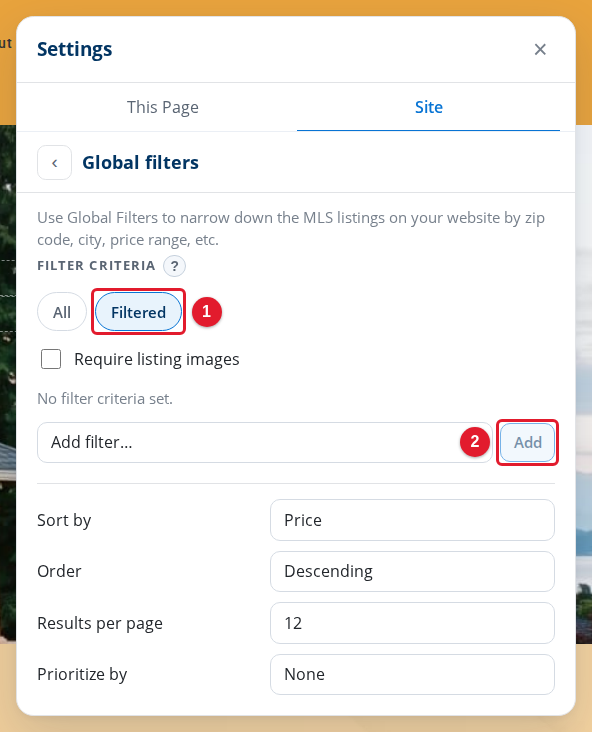 Global filters with Filtered selected
