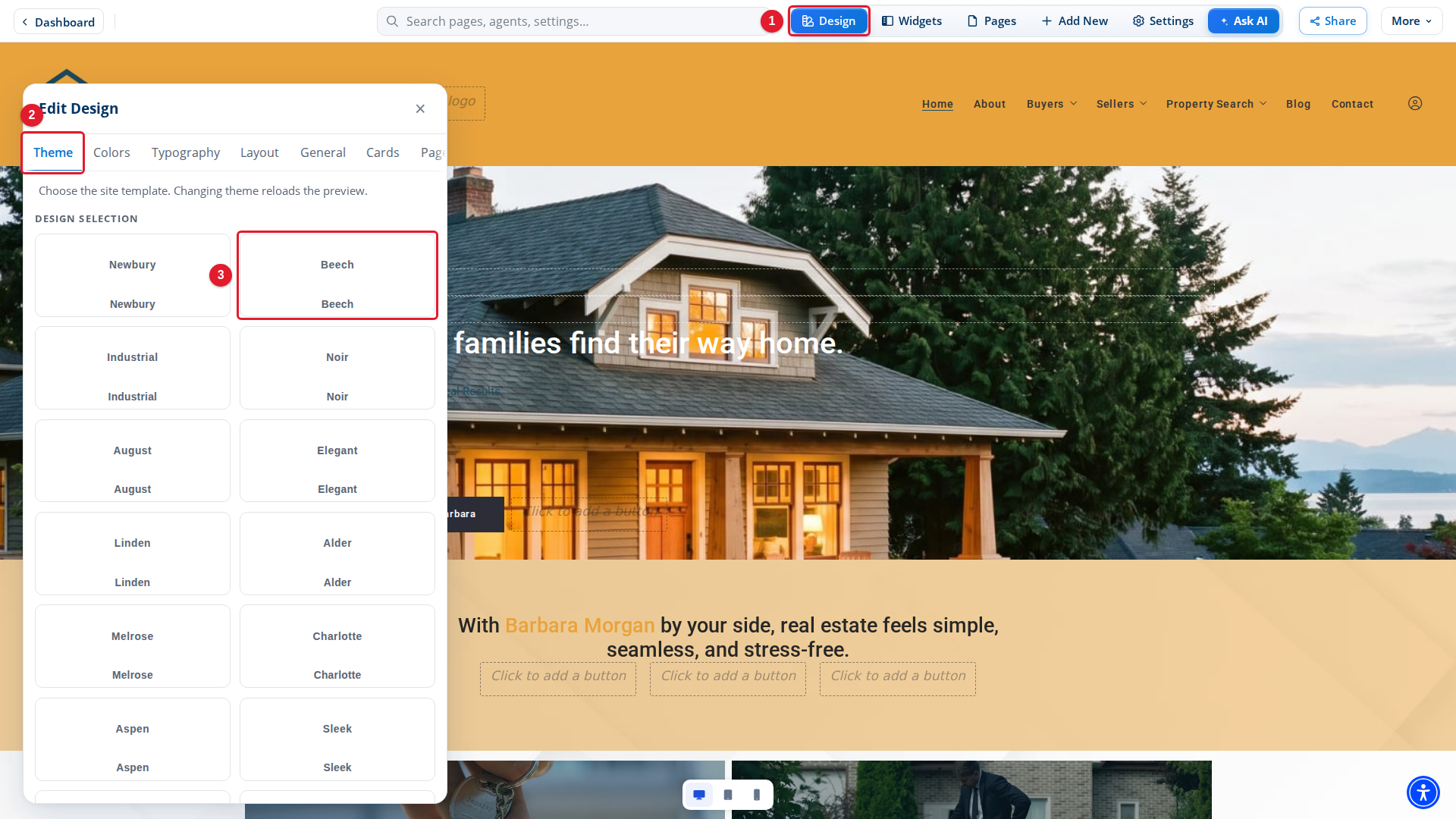 The Theme tab of the Edit Design panel