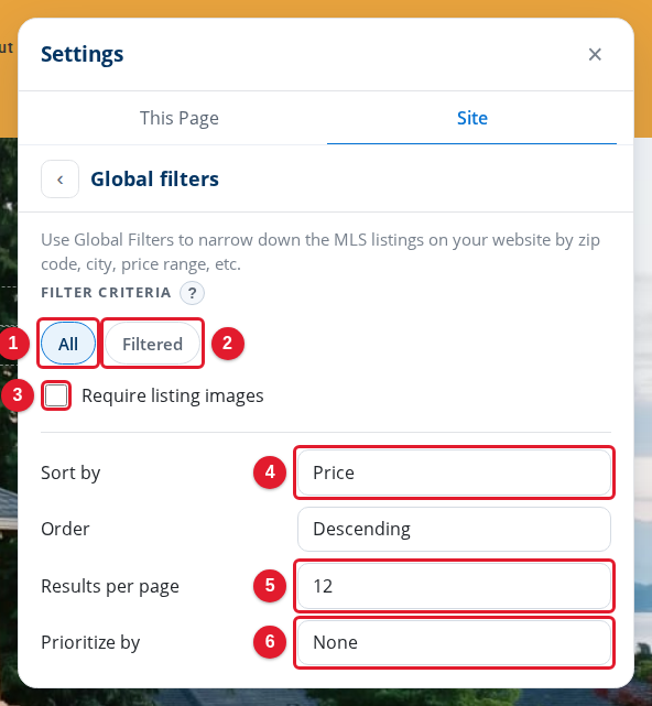 The Global filters settings