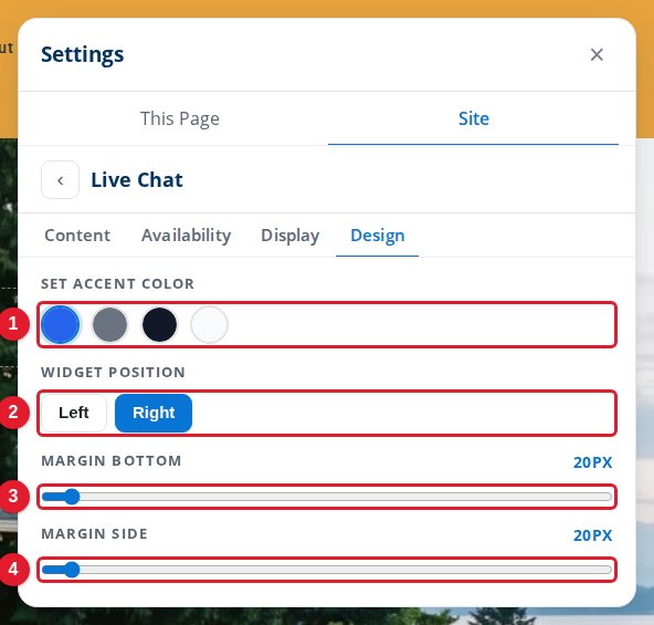 The Design tab of Live Chat