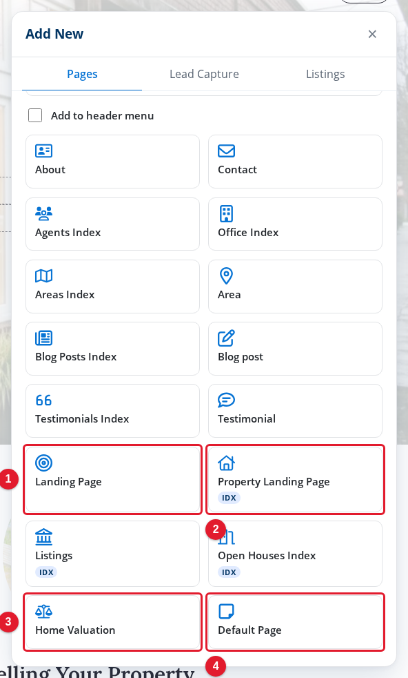 The page types at the end of the Pages tab