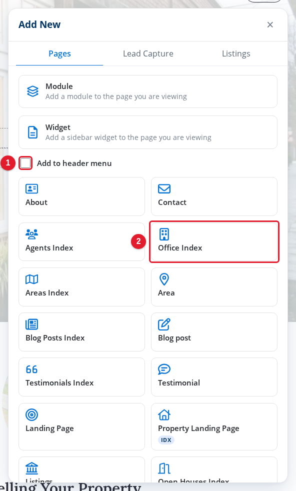 The Pages tab of the Add New panel
