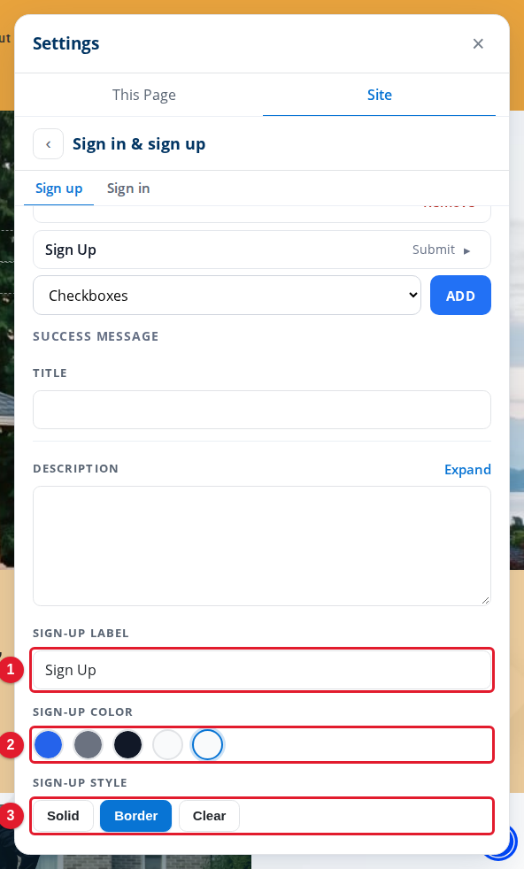 The button settings of the sign-up form